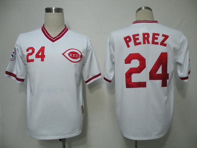 Mitchell and Ness Reds #24 Tony Perez White Throwback Stitched MLB Jersey - Click Image to Close